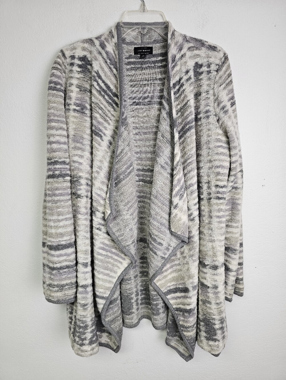Lucky Brand Cardigan Solid Knit Sweater Grays/Tans Sz L Western Country Boho